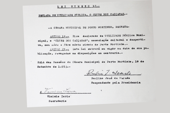 Câmara de Murtinho relembra os 65 anos de criação da lei que declarava utilidade pública municipal o Clube dos Caiçaras.