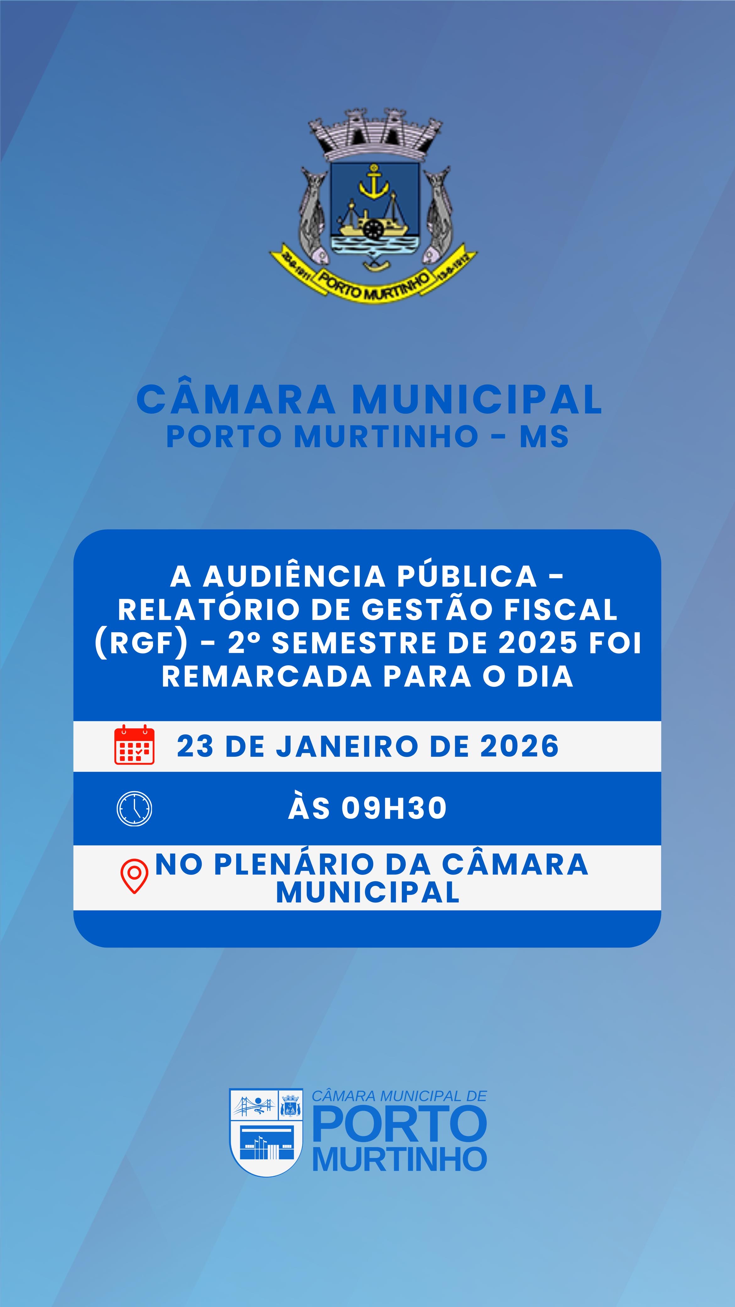 COMUNICADO: Audiência Pública do Relatório de Gestão Fiscal (RGF) tem nova data